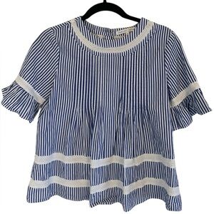 English Factory Lace Trim Button Back Pintuck Peplum Top Size XS